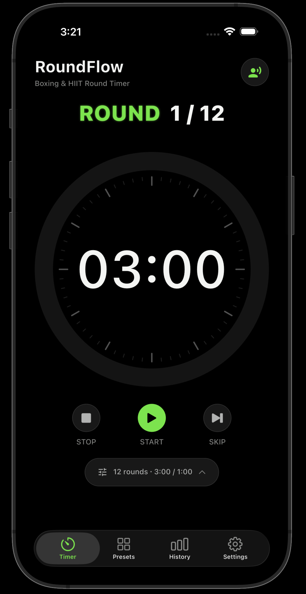 RoundFlow timer screen
